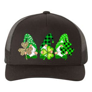 Three Gnomes Holding Shamrock Plaid Leopard St Patrick's Day Yupoong Adult 5-Panel Trucker Hat