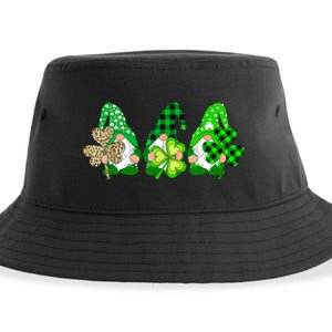 Three Gnomes Holding Shamrock Plaid Leopard St Patrick's Day Sustainable Bucket Hat