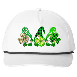 Three Gnomes Holding Shamrock Plaid Leopard St Patrick's Day Snapback Five-Panel Rope Hat