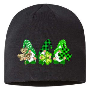 Three Gnomes Holding Shamrock Plaid Leopard St Patrick's Day Sustainable Beanie