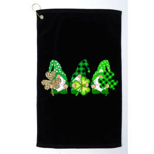 Three Gnomes Holding Shamrock Plaid Leopard St Patrick's Day Platinum Collection Golf Towel