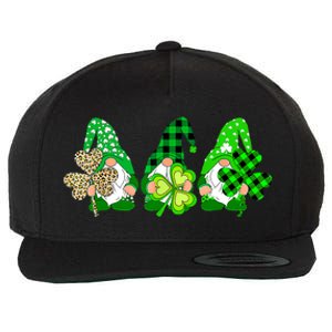 Three Gnomes Holding Shamrock Plaid Leopard St Patrick's Day Wool Snapback Cap