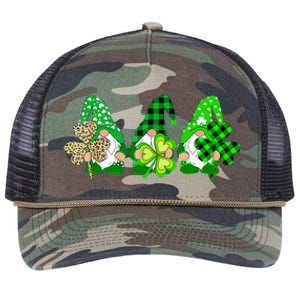 Three Gnomes Holding Shamrock Plaid Leopard St Patrick's Day Retro Rope Trucker Hat Cap