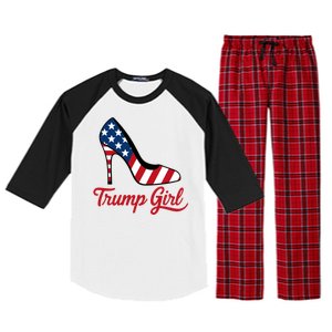 Trump Girl High Heels Stilettos American Flag Trump 2024 Patriotic Fashion Raglan Sleeve Pajama Set