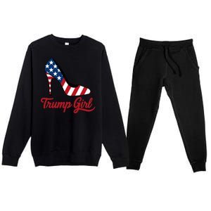 Trump Girl High Heels Stilettos American Flag Trump 2024 Patriotic Fashion Premium Crewneck Sweatsuit Set