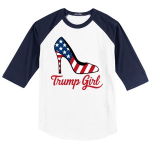 Trump Girl High Heels Stilettos American Flag Trump 2024 Patriotic Fashion Baseball Sleeve Shirt