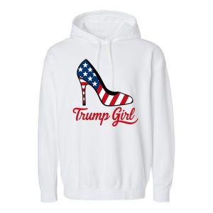 Trump Girl High Heels Stilettos American Flag Trump 2024 Patriotic Fashion Garment-Dyed Fleece Hoodie