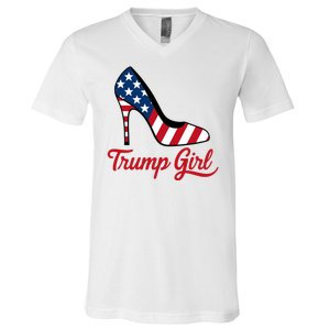 Trump Girl High Heels Stilettos American Flag Trump 2024 Patriotic Fashion V-Neck T-Shirt