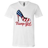 Trump Girl High Heels Stilettos American Flag Trump 2024 Patriotic Fashion V-Neck T-Shirt