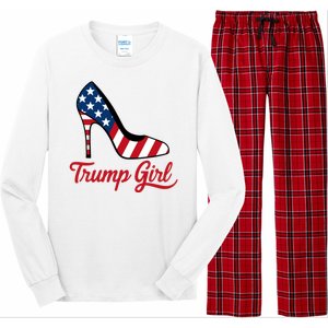 Trump Girl High Heels Stilettos American Flag Trump 2024 Patriotic Fashion Long Sleeve Pajama Set