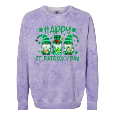 Three Gnomes Holding Shamrock Leopard Plaid St Patrick's Day Colorblast Crewneck Sweatshirt