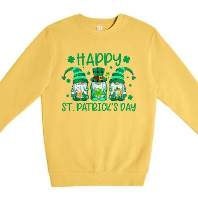 Three Gnomes Holding Shamrock Leopard Plaid St Patrick's Day Premium Crewneck Sweatshirt