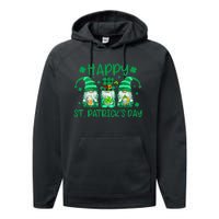 Three Gnomes Holding Shamrock Leopard Plaid St Patrick's Day Performance Fleece Hoodie