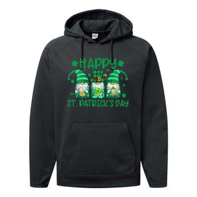 Three Gnomes Holding Shamrock Leopard Plaid St Patrick's Day Performance Fleece Hoodie