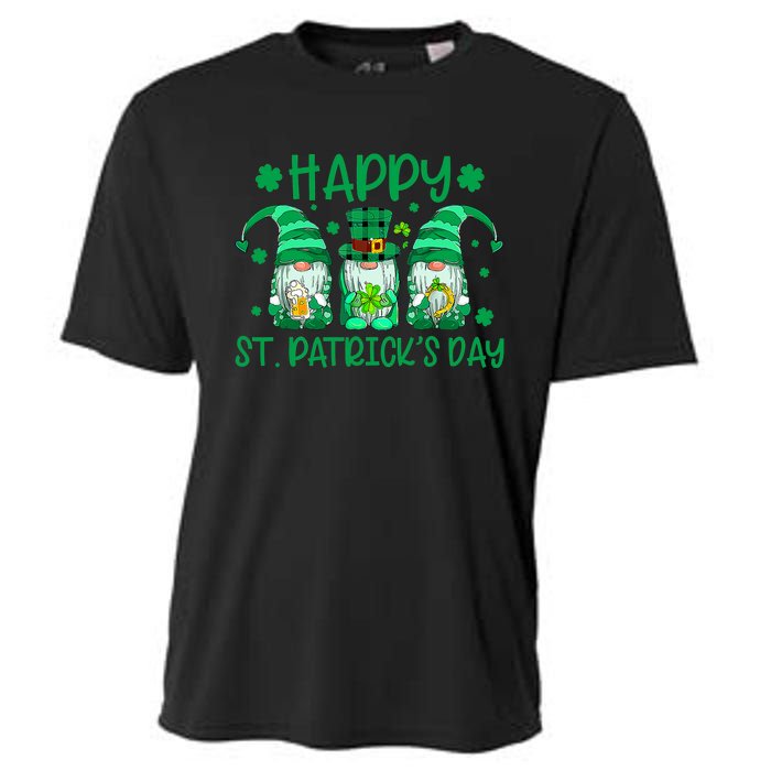 Three Gnomes Holding Shamrock Leopard Plaid St Patrick's Day Cooling Performance Crew T-Shirt