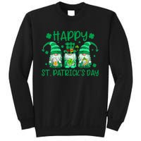 Three Gnomes Holding Shamrock Leopard Plaid St Patrick's Day Sweatshirt