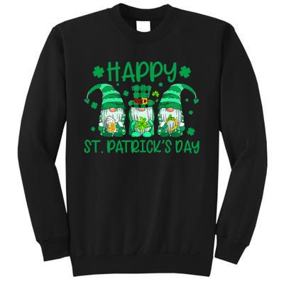 Three Gnomes Holding Shamrock Leopard Plaid St Patrick's Day Sweatshirt