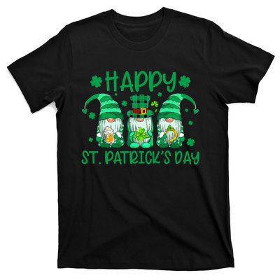 Three Gnomes Holding Shamrock Leopard Plaid St Patrick's Day T-Shirt