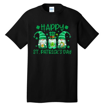 Three Gnomes Holding Shamrock Leopard Plaid St Patrick's Day Tall T-Shirt