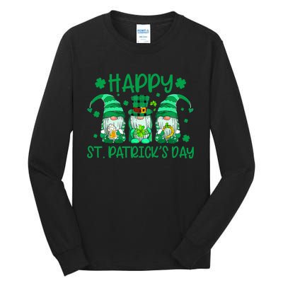 Three Gnomes Holding Shamrock Leopard Plaid St Patrick's Day Tall Long Sleeve T-Shirt