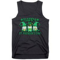 Three Gnomes Holding Shamrock Leopard Plaid St Patrick's Day Tank Top