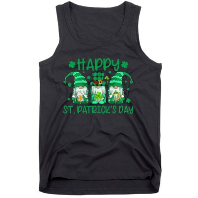 Three Gnomes Holding Shamrock Leopard Plaid St Patrick's Day Tank Top