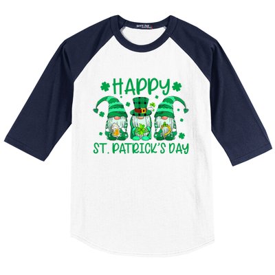 Three Gnomes Holding Shamrock Leopard Plaid St Patrick's Day Baseball Sleeve Shirt