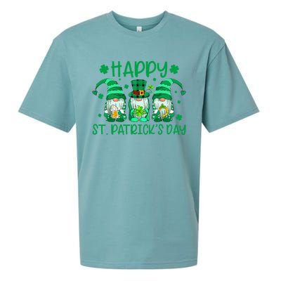 Three Gnomes Holding Shamrock Leopard Plaid St Patrick's Day Sueded Cloud Jersey T-Shirt