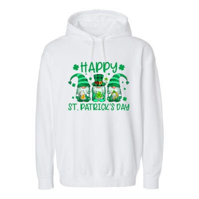 Three Gnomes Holding Shamrock Leopard Plaid St Patrick's Day Garment-Dyed Fleece Hoodie