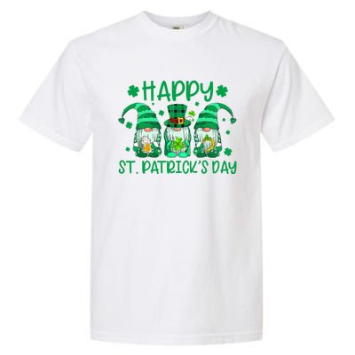 Three Gnomes Holding Shamrock Leopard Plaid St Patrick's Day Garment-Dyed Heavyweight T-Shirt