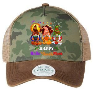 Three Gnomes Halloween Merry Christmas Happy Hallothanksmas Legacy Tie Dye Trucker Hat