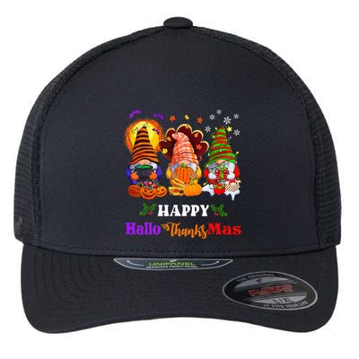 Three Gnomes Halloween Merry Christmas Happy Hallothanksmas Flexfit Unipanel Trucker Cap