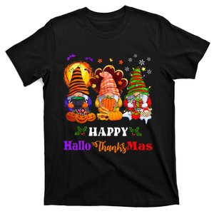 Three Gnomes Halloween Merry Christmas Happy Hallothanksmas T-Shirt