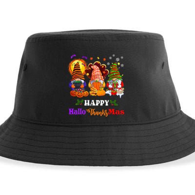 Three Gnomes Halloween Merry Christmas Happy Hallothanksmas Sustainable Bucket Hat