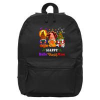 Three Gnomes Halloween Merry Christmas Happy Hallothanksmas 16 in Basic Backpack