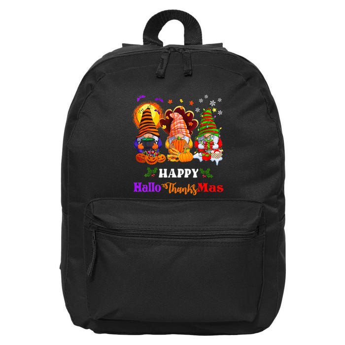 Three Gnomes Halloween Merry Christmas Happy Hallothanksmas 16 in Basic Backpack
