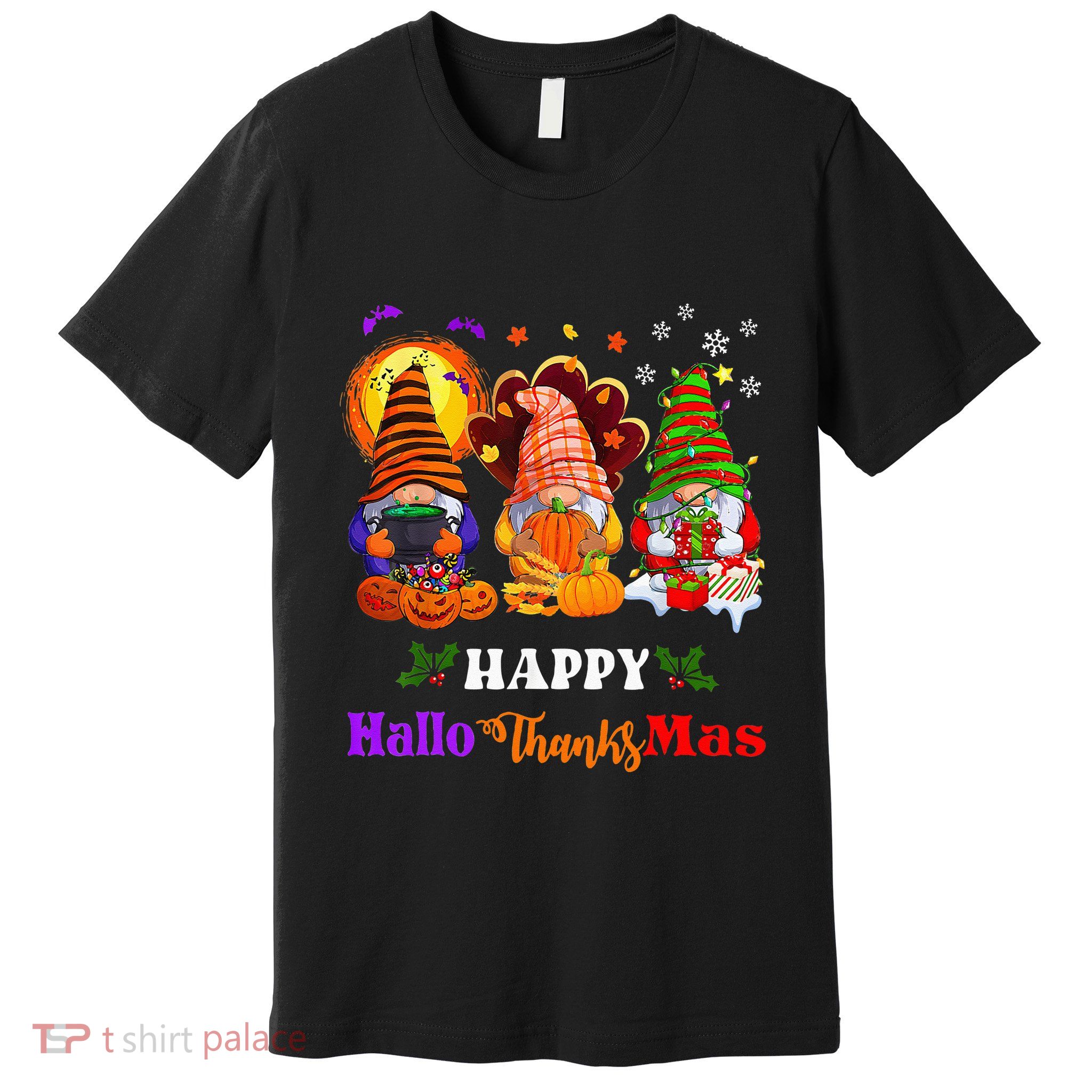 Three Gnomes Halloween Merry Christmas Happy Hallothanksmas Premium T-Shirt