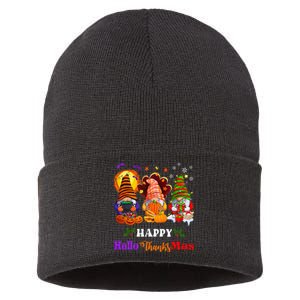 Three Gnomes Halloween Merry Christmas Happy Hallothanksmas Sustainable Knit Beanie