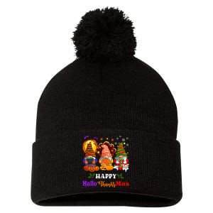 Three Gnomes Halloween Merry Christmas Happy Hallothanksmas Pom Pom 12in Knit Beanie