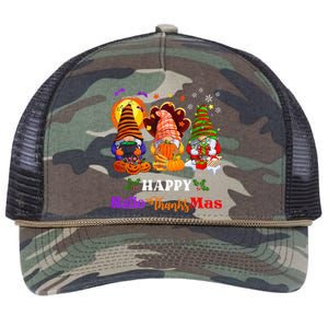 Three Gnomes Halloween Merry Christmas Happy Hallothanksmas Retro Rope Trucker Hat Cap