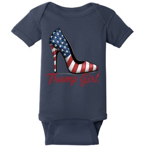 Trump Girl High Heels Stilettos American Flag Trump 2024 Election Season Attire Baby Bodysuit