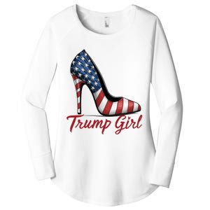 Trump Girl High Heel Stilettos American Flag Trump 2024 Women's Perfect Tri Tunic Long Sleeve Shirt