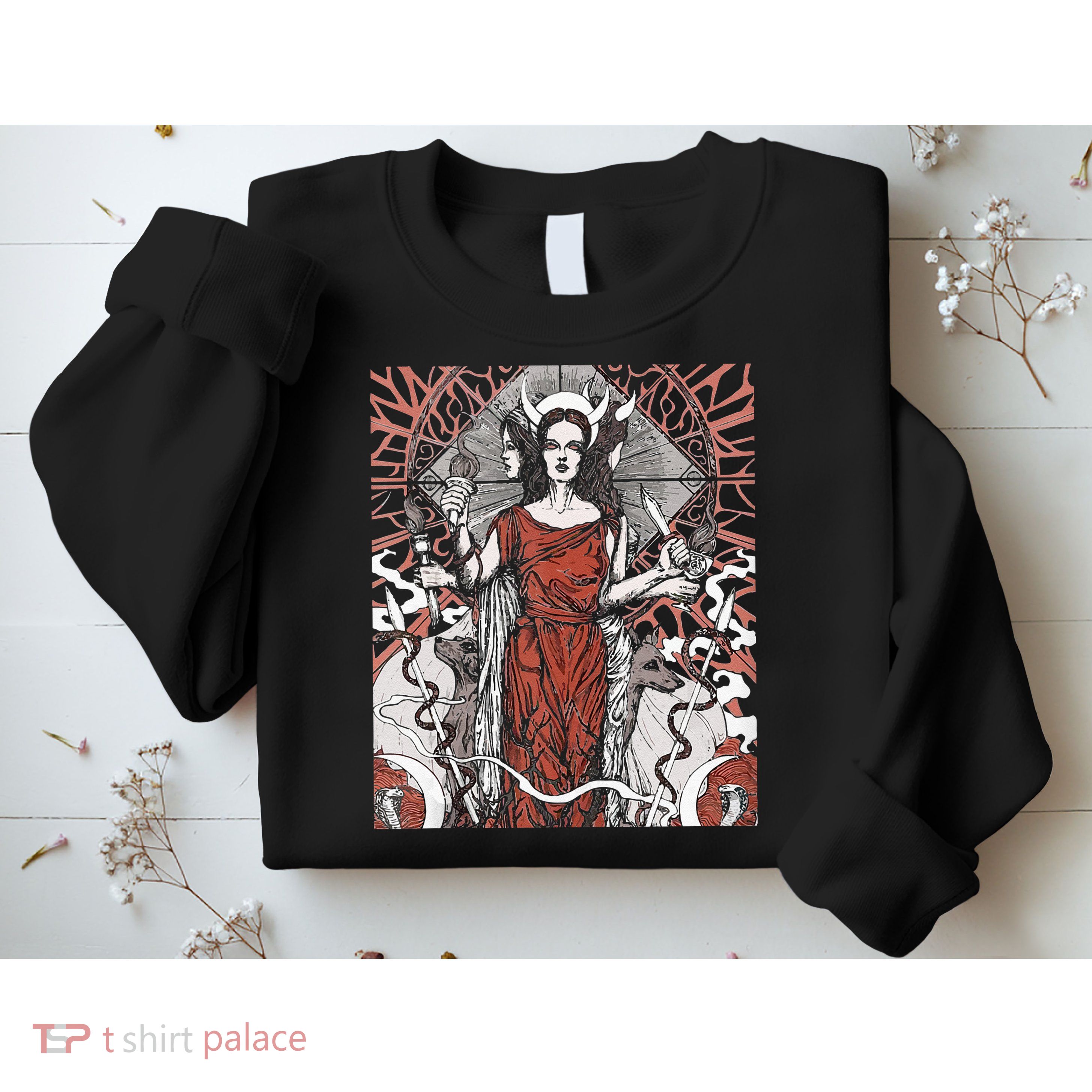 The Goddess Hecate Tarot Card Triple Wiccan Pagan Moon Witch Sweatshirt