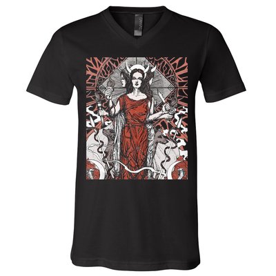 The Goddess Hecate Tarot Card Triple Wiccan Pagan Moon Witch V-Neck T-Shirt