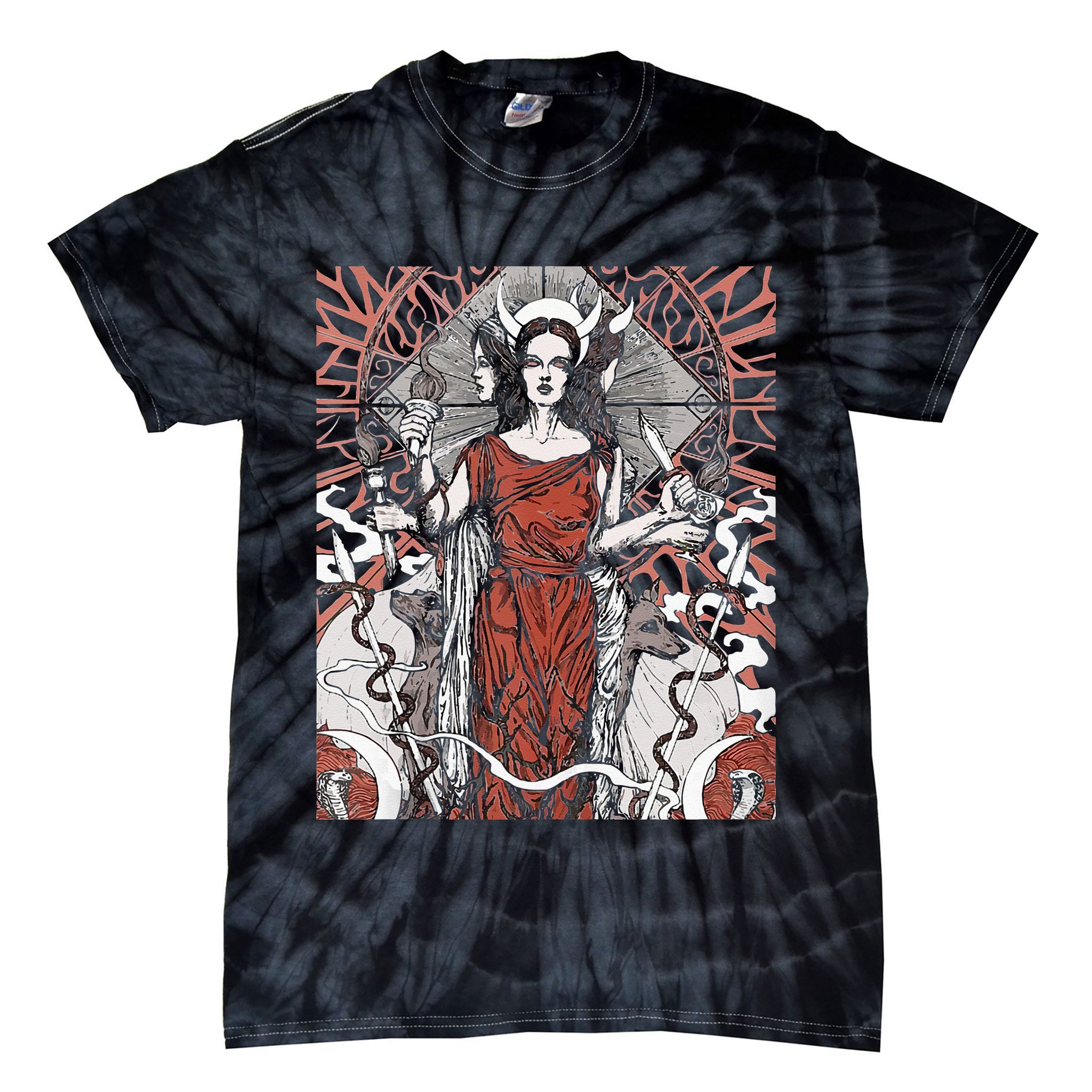 The Goddess Hecate Tarot Card Triple Wiccan Pagan Moon Witch Tie-Dye T-Shirt