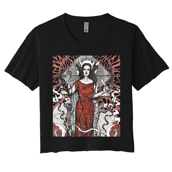 The Goddess Hecate Tarot Card Triple Wiccan Pagan Moon Witch Women's Crop Top Tee