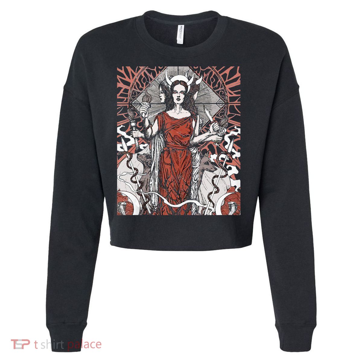 The Goddess Hecate Tarot Card Triple Wiccan Pagan Moon Witch Cropped Pullover Crew