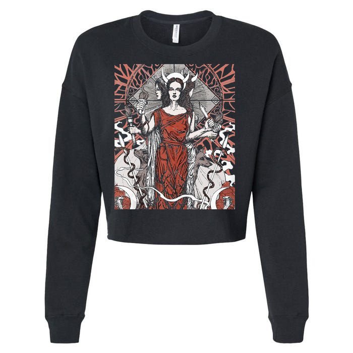 The Goddess Hecate Tarot Card Triple Wiccan Pagan Moon Witch Cropped Pullover Crew