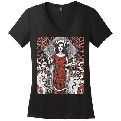 The Goddess Hecate Tarot Card Triple Wiccan Pagan Moon Witch Women's V-Neck T-Shirt