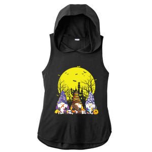 Three Gnomes Happy Halloween Fall Candy Corn Pumpkin Gnome Ladies PosiCharge Tri-Blend Wicking Draft Hoodie Tank